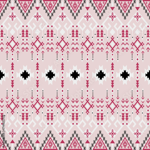 Geometric Ethnic pattern, Native American tribal fabric, tile, carpet, vector, illustration design, on a red-orange  background 