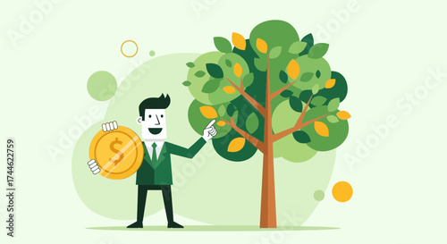 Financial Growth Visualization Depicting Investment Strategy And Economic Expansion In Flat Design