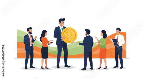 Financial Investment And Teamwork Illustrative Representation With American Dollar Coin