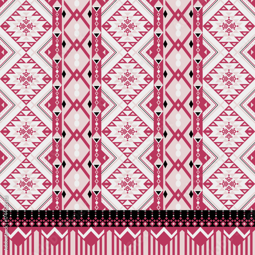 Geometric Ethnic pattern, Native American tribal fabric, tile, carpet, vector, illustration design, on a red-orange  background 