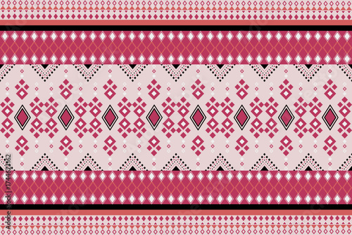Geometric Ethnic pattern, Native American tribal fabric, tile, carpet, vector, illustration design, on a red-orange  background 