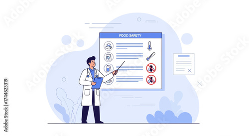 Food Safety Presentation: Illustrated Doctor Explaining Preventative Measures for Safe Food