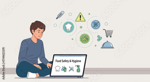 Food Safety, Hygiene, And Healthcare Techniques Displayed In Modern Technological Illustration