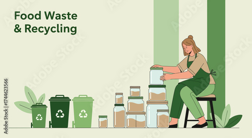 Food Waste and Recycling: Illustration of Composting and Eco-Friendly Practices