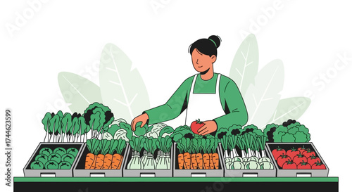 Friendly Grocer Displays Fresh Harvest Produce At Farmers Market For Healthy Living