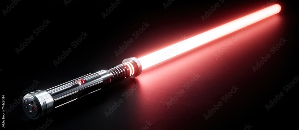 Fototapeta premium Red Lightsaber on Dark Surface