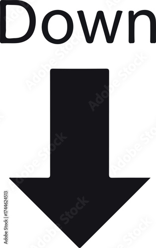 Directional sign indicating downward movement and orientation for guidance and navigation.