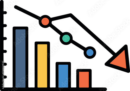Downward trend graph illustrating financial decline and economic downturn.