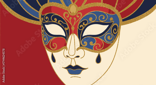 Ornate Venetian Mask Illustration for Festive Events, Cultural Celebrations, and Theatrical Performances. Perfect for event promotions and artistic design elements.