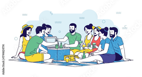 Friends Gathering Outdoors Enjoying Food, Drinks, And Leisure Activities Together