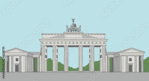 Architectural Illustration of the Brandenburg Gate in Berlin, Germany for Travel Guides and Historical Educational Materials