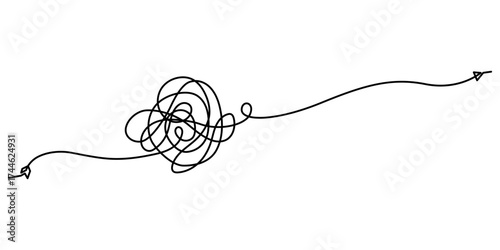 Mindfulness Idea Concept Doodle. Chaotically tangled line and untied knot in form of circle continuous one line drawing, Psychotherapy concept of solving problems is easy. Editable stroke