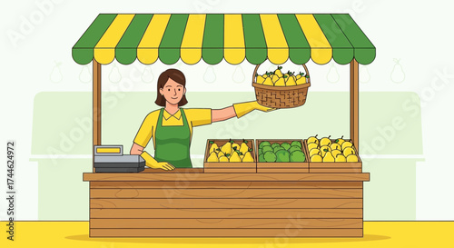 Fruit Vendor Stall Presentation: Fresh Market Display Of Assorted Pears For Sale