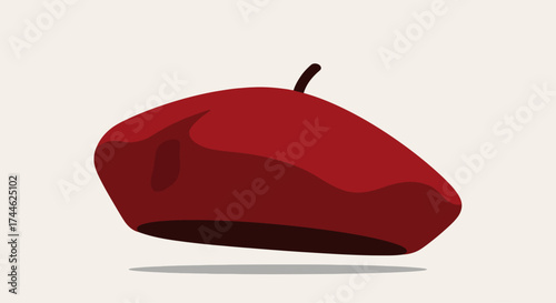 Isolated Illustration of a Classic Red Beret Hat, Symbolizing French Culture and Artistic Expression, Perfect for Fashion, Art, and Cultural Design Projects