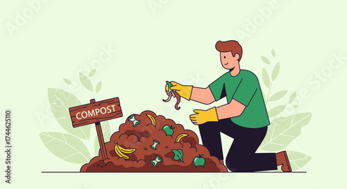Gardener Composting Yard Waste To Fertilize Plants And Improve Soil Health