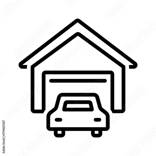 Vector black line icon for Garage