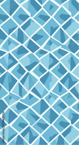 Geometric blue pattern with diamond shapes and white lines creating a repeating design.