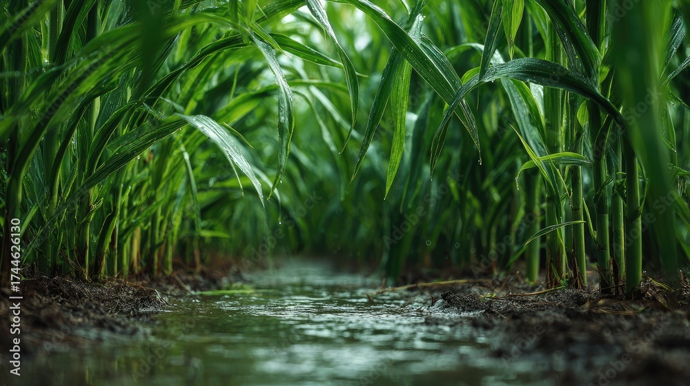 Fototapeta premium Barnyard millet field Greenery After the Rain