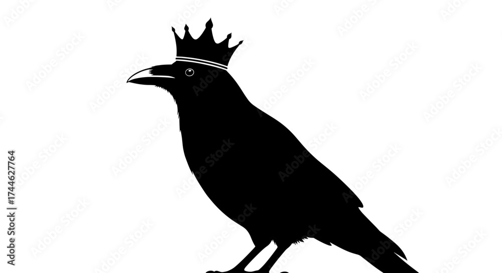 Fototapeta premium Royal Crow: Majestic illustration of a crow adorned with a crown, exuding regal charm and commanding attention.