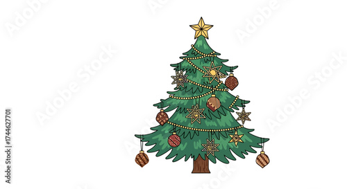 Festive Fir: A beautifully decorated Christmas tree, adorned with ornaments and festive lights, radiates holiday cheer, evoking a sense of warmth and joy for the season.