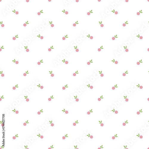 Wallpaper Mural Delicate Pink Floral Pattern With Green Leaves On White Background For Textile, Wallpaper, And Stationery Torontodigital.ca