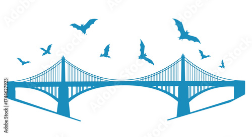 Abstract Bridge Icon with Flying Birds: A stylized, light blue bridge with birds, designed to capture the essence of connection and freedom.
