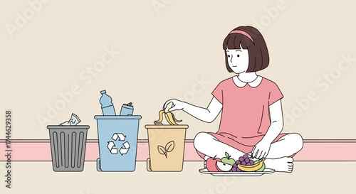 Girl Composting Organic Waste, Environmental Awareness, And Proper Waste Separation