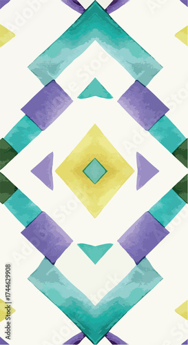 Geometric pattern with diamond shapes and vibrant colors.