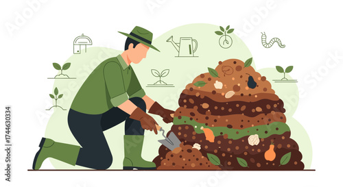 Gardener Preparing Compost: Cultivating Organic Matter for a Thriving Garden Ecosystem