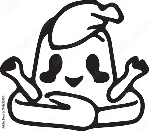 A bold black silhouette vector illustration of a woman doing yoga on a fitness ball with sports equipment nearby