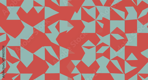 Geometric pattern with red and blue shapes creating abstract design.