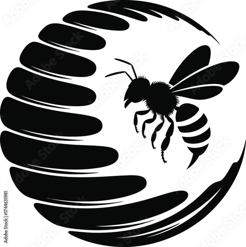 Detailed silhouette illustration of a bumblebee in flight