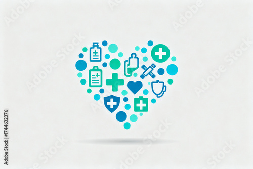 Heart shape made of medical icons
