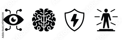 Set of four minimalist vector icons representing vision brain security and empowerment scalable eps illustration vector