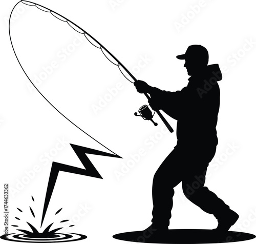 Man fishing from a boat silhouette illustration with a serene backdrop silhouette