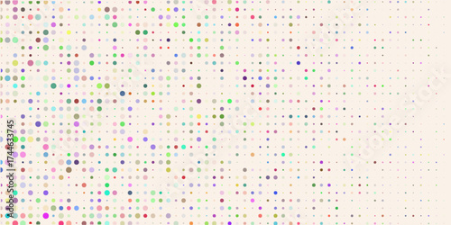 Seamless abstract pattern, background of multicolor falling confetti, polka dots on a light background, flat style dot pattern Vector ilustration