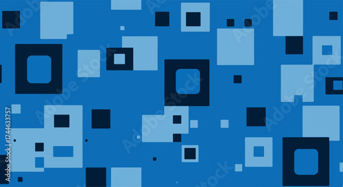Geometric squares in various shades of blue create a modern abstract pattern.