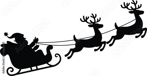 Classic santa claus in sleigh with reindeer silhouette