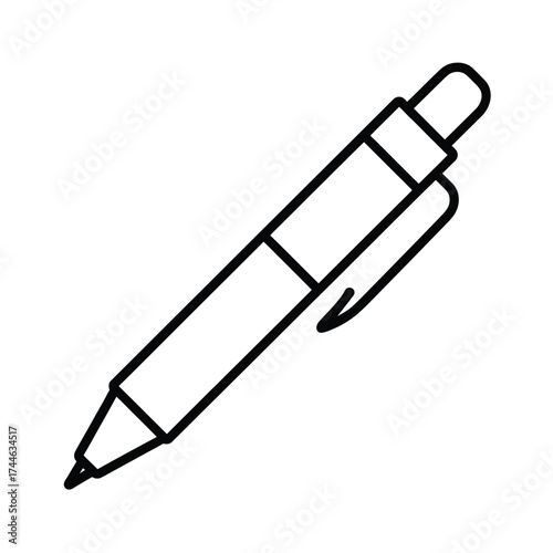 Simple black and white line drawing illustration of a ballpoint pen vector graphic for design projects vector