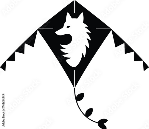 Majestic wolf soaring on a kite a striking silhouette design