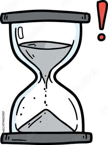 Hourglass illustration showing time passing with sand flowing downwards concept of urgency.