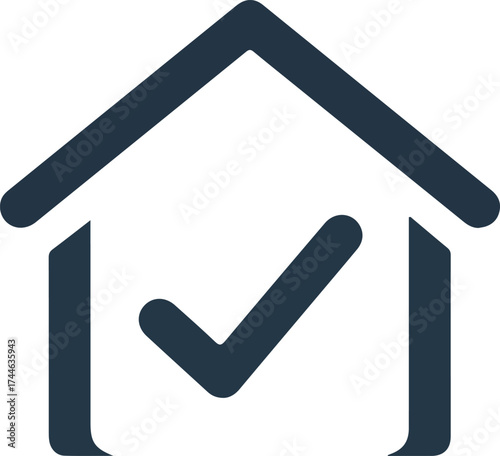 House icon with checkmark representing home ownership and approval concept.