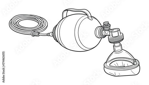 Isolated illustration of a resuscitator on white, equipment for emergency situation.