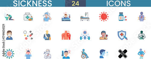 Collection of 74 sickness and health icons for medical concepts and healthcare design projects vector