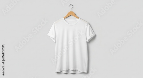 Blank White T-Shirt Mockup on Wooden Hanger for Fashion and Apparel Design