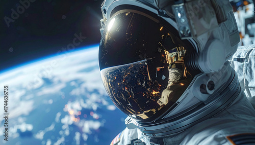 Astronaut in Space: A daring astronaut floats weightlessly in the vast expanse of space, the Earth and stars visible in his visor, embarking on a journey of discovery and exploration.
