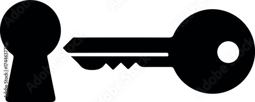 Key and Keyhole Silhouette Symbol of Access and Security.
