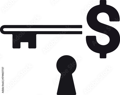 Key to financial success unlocking the dollar sign symbol.