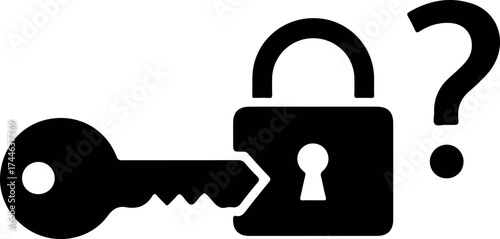 Key unlocking a lock with a question mark symbol.