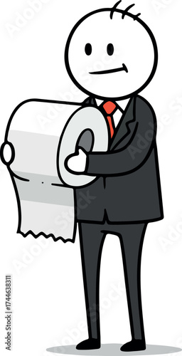 Man in suit holding a roll of toilet paper with a smile.